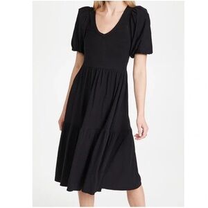 Nation LTD Geri Short Sleeve Midi Dress Sz M Black Tiered Puff Sleeve